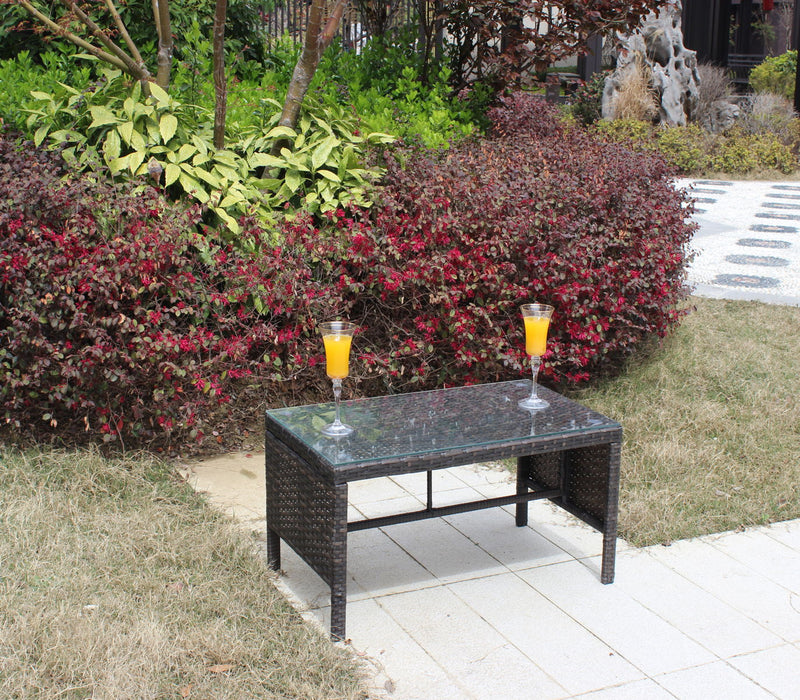 Outdoor Patio 1 Coffee Table With Clear Tempered Glass - Brown