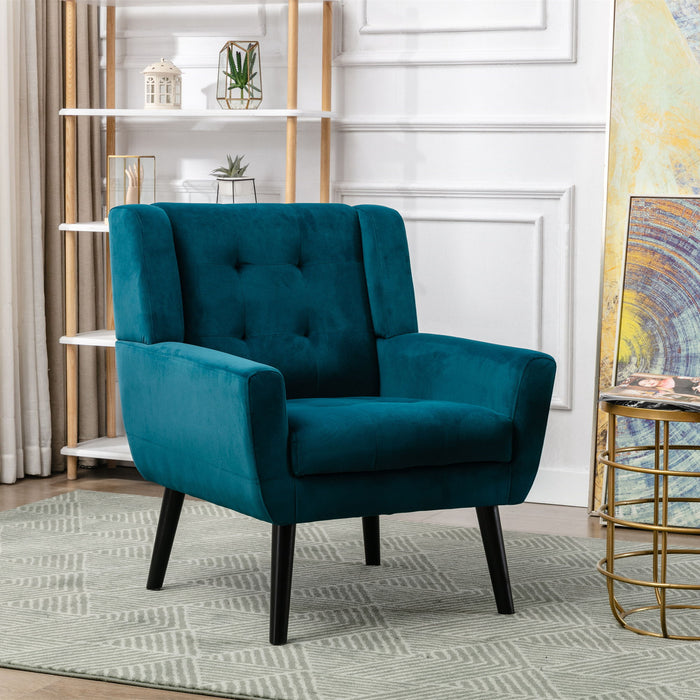 Modern Soft Velvet Material Ergonomics Accent Chair Living Room Chair Bedroom Chair Home Chair With Black Legs For Indoor Home - Teal