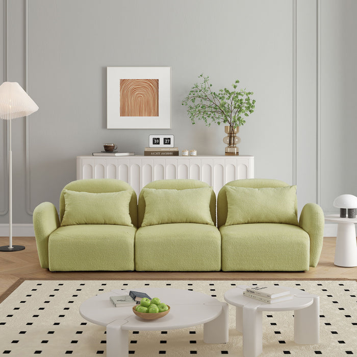 Living Room Furniture Three Seat Lazy Sofa Teddy Fabric Light Green