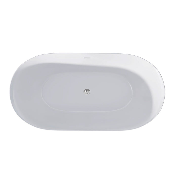 59" Acrylic Free Standing Tub Modern Oval Shape Soaking Tub Adjustable Freestanding Bathtub With Integrated Slotted Overflow And Chrome Pop-Up Drain Anti - Clogging Gloss White