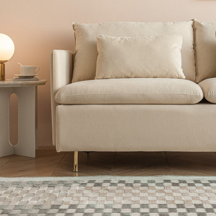Modern Upholstered Loveseat Sofa, Beige Cotton Linen-63.8''
