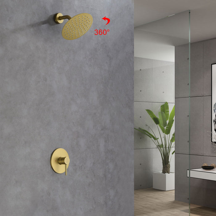 Complete Shower System, With Rough In Valve In Gold
