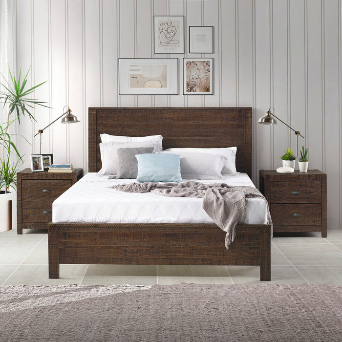Yes4Wood 3 Piece Bedroom Furniture Set, Solid Wood Albany Twin Size Bed Frame With Two 2 - Drawer Nightstands, Expresso