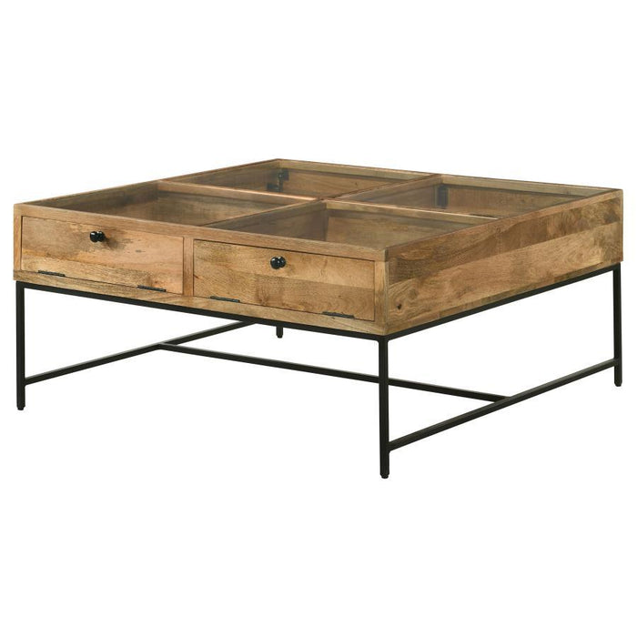 Stephie - 4-Drawer Square Clear Glass Top Coffee Table - Honey Brown