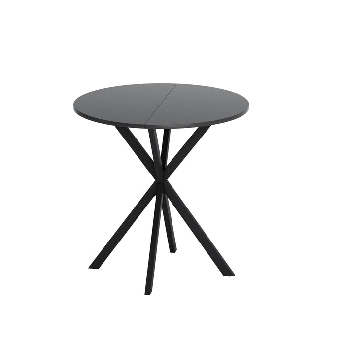 Modern Round Dining Table With Crossed Legs, Black Occasional Table, Two Piece Detachable Table Top, Matte Finish Iron Legs