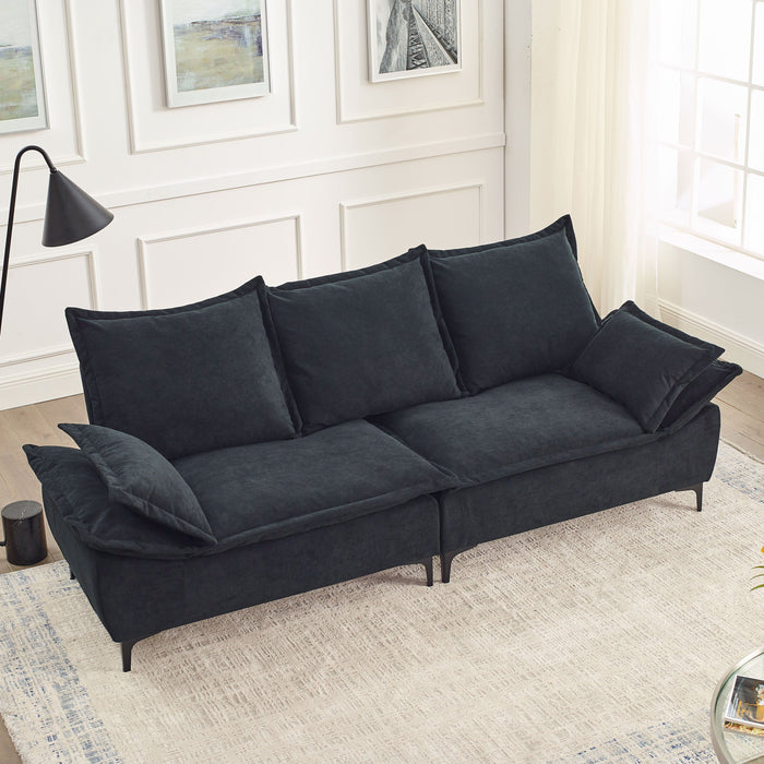 Modern Sailboat Sofa Dutch Velvet 3-Seater Sofa With Two Pillows For Small Spaces In Living Rooms, Apartments - Black
