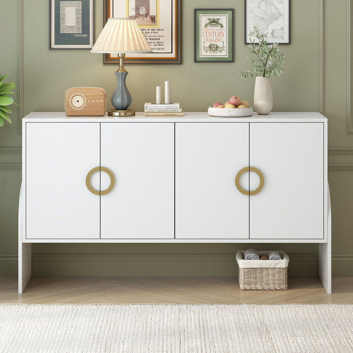 U_Style Four - Door Metal Handle Storage Cabinet, Suitable For Study, Living Room, Bedroom - White