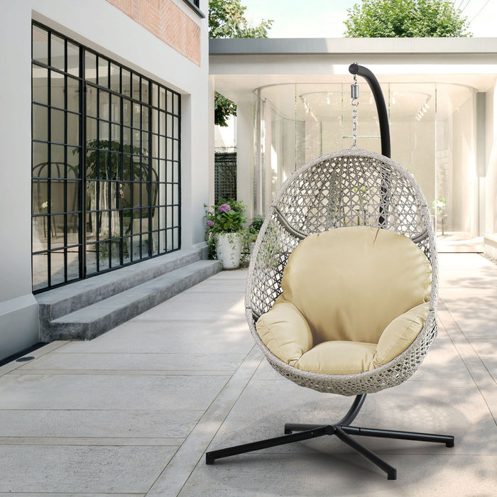 Large Hanging Egg Chair With Stand & Uv Resistant Cushion Hammock Chairs With C-Stand For Outdoor Indoor Space