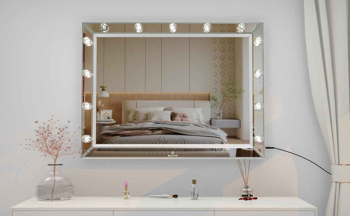 Hollywood Vanity Mirror With Uss Bulbs Luxury Vanity Mirror With Lights Large Size Makeup Mirror For Bedroom Makeup Room, Smart Touc Height - White Lighting