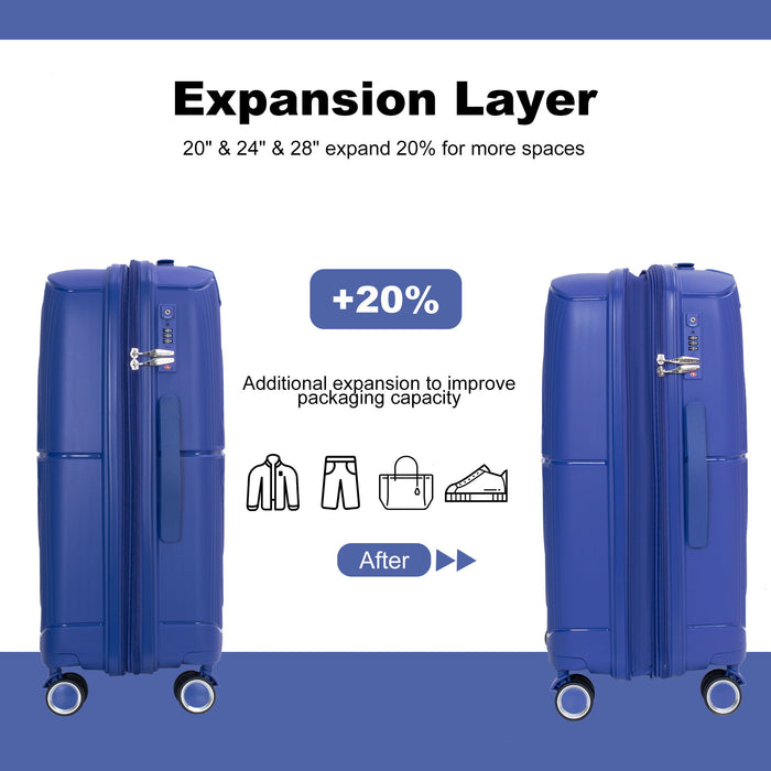 Expandable Hardshell Suitcase Double Spinner Wheels Pp Luggage Sets Lightweight Durable Suitcase With Tsa Lock, 3 Piece Set - Navy
