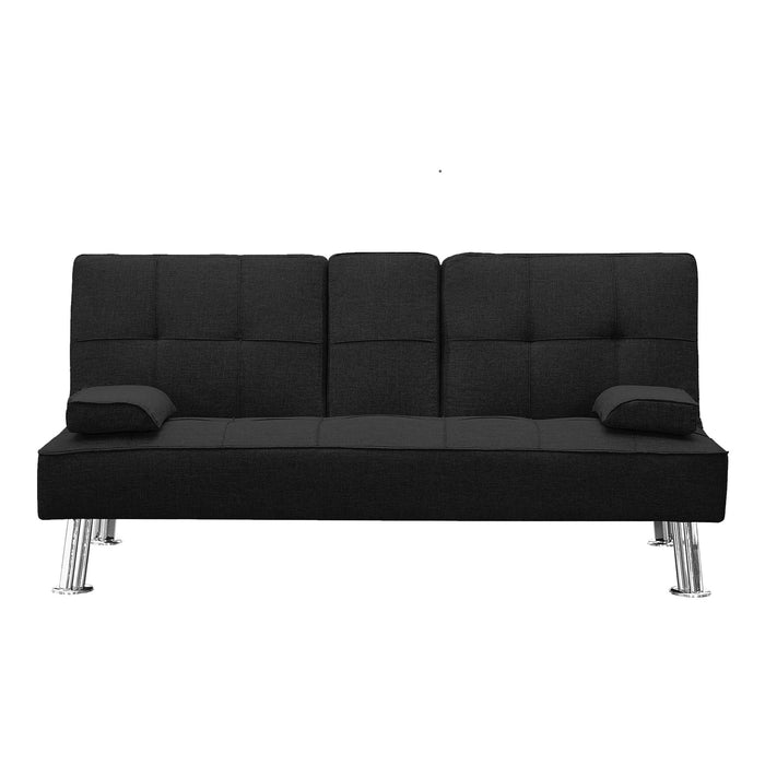 Modern Convertible Folding Futon Sofa Bed With2 Cup Holders, Fabric Loveseat Sofa Bed With Removable Armrests And Metal Legs - Black