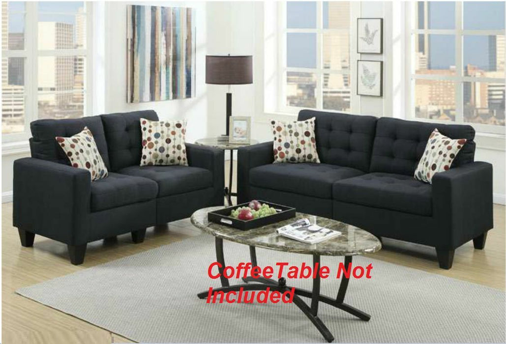 Living Room Furniture 2 Pieces Sofa Set Black Polyfiber Tufted Sofa Loveseat Pillows Cushion Couch Solid Pine
