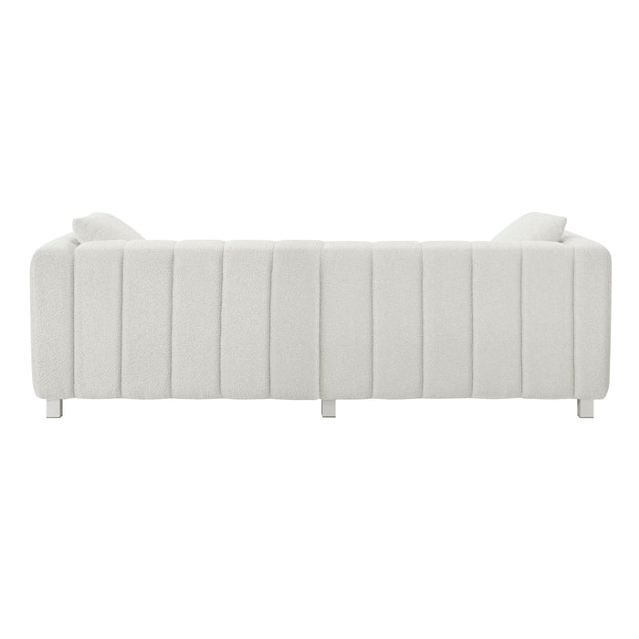 Modern Teddy Velvet Sofa, 2 - 3 Seat Mid Century Indoor Couch, Exquisite Upholstered Loveseat With Striped Decoration For Living Room, Bedroom, Apartment, 2 Colors (2 Pillows) - White