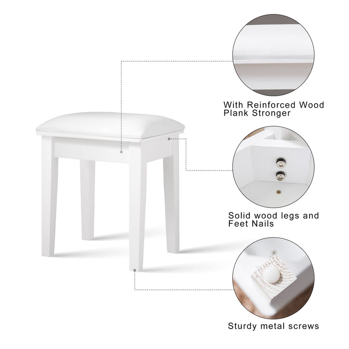 Vanity Stool Makeup Bench Dressing Stool With Cushion And Solid Legs, White