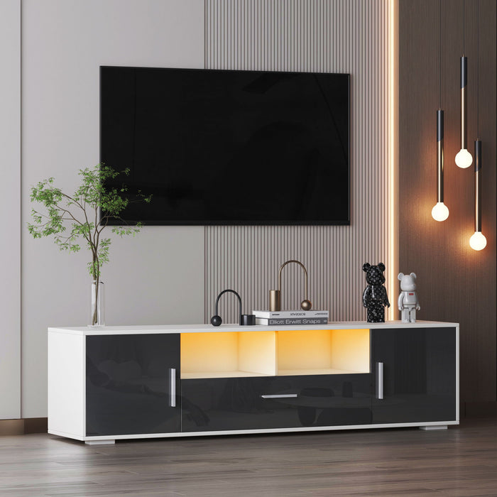 20 Minutes Quick Assemble White & Gray Morden TV Stand With LED Lights, High Glossy Front TV Cabinet, Can Be Assembled In Lounge Room, Living Room Or Bedroom, White & Dark Gray
