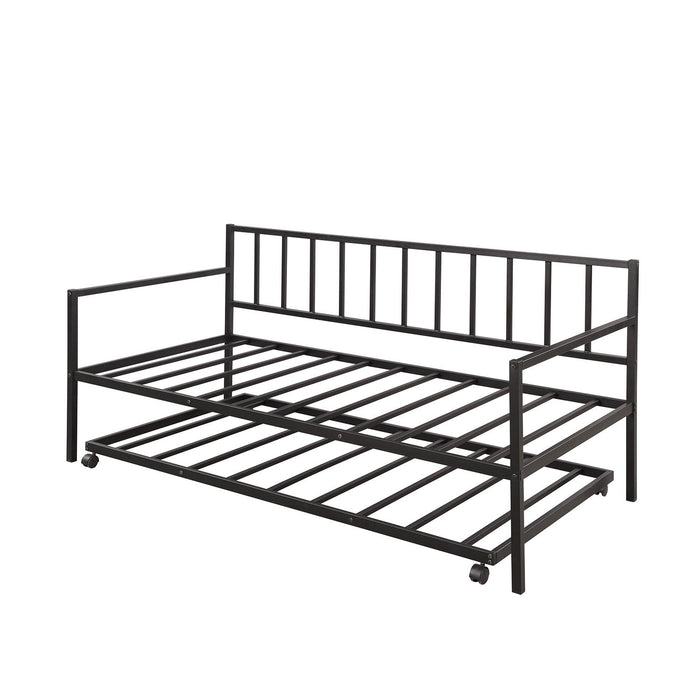Twin Daybed With Trundle Multifunctional Metal Lounge Daybed Frame For Living Room Guest Room