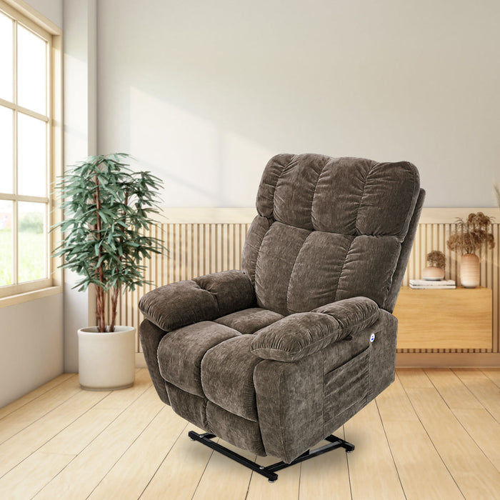 Liyasi Electric Power Lift Recliner Chair With 2 Motors Massage And Heat For Elderly, 3 Positions, 2 Side Pockets, USB Charge Ports, High - End Quality Cloth Power Reclining Chair