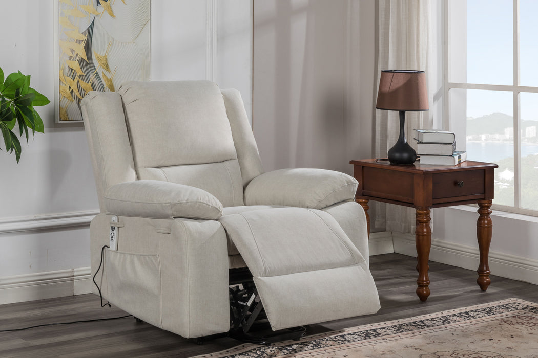 Electric Power Recliner Chair With Massage For Elderly, Remote Control Multi - Function Lifting, Timing, Cushion Heating Chair With Side Pocket Beige