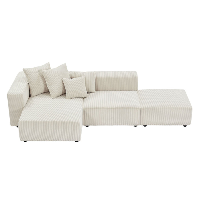 Soft Corduroy Sectional Modular Sofa Set, Small L Shaped Chaise Couch For Living Room, Apartment, Office, Beige