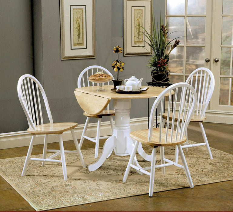 Allison - Drop Leaf Round Dining Table - Natural Brown And White Unique Piece Furniture