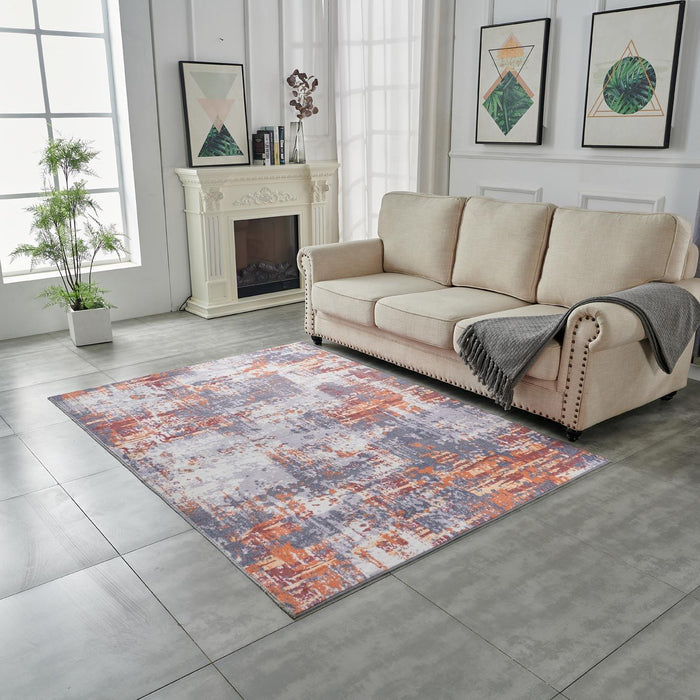 Zara Collection Abstract Design Grey Brown And Rust Machine Washable Super Soft Area Rug - Multicolor