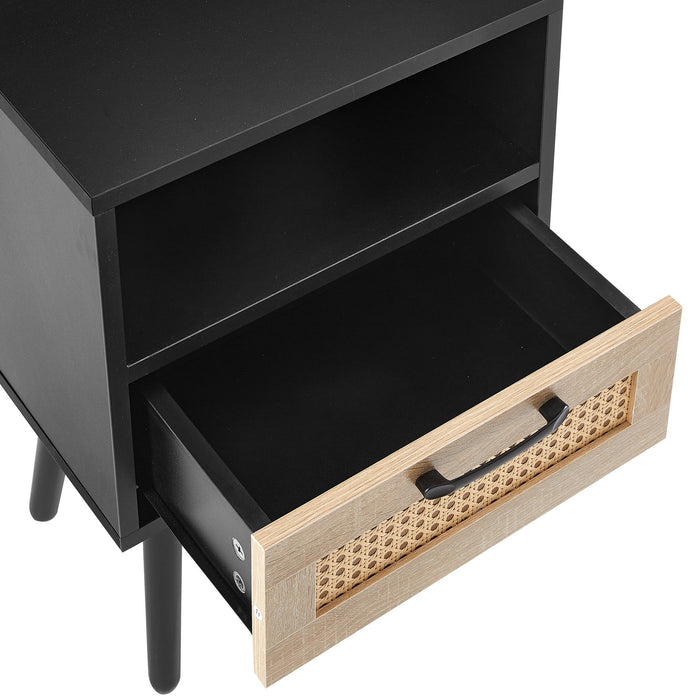 Modern Nightstand With Power Outlet And Usb Ports - Black