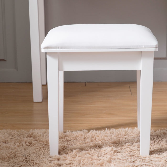 Vanity Stool Makeup Bench Dressing Stool With Cushion And Solid Legs - White