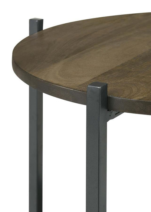Axel - Round Accent Table With Open Shelf - Natural And Gunmetal Unique Piece Furniture