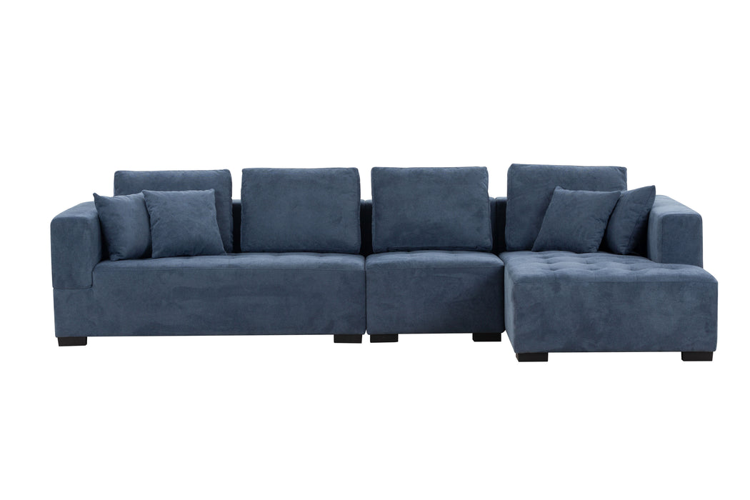 134'' Mid-Century Modern Sofa With Right Chaise For Living Room Sofa, Blue