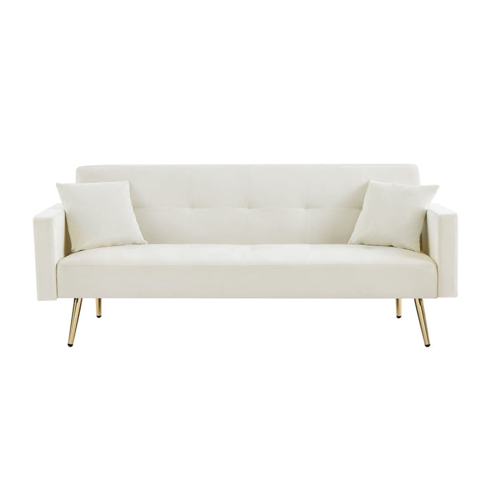 Cream White Velvet Convertible Folding Futon Sofa Bed, Sleeper Sofa Couch For Compact Living Space