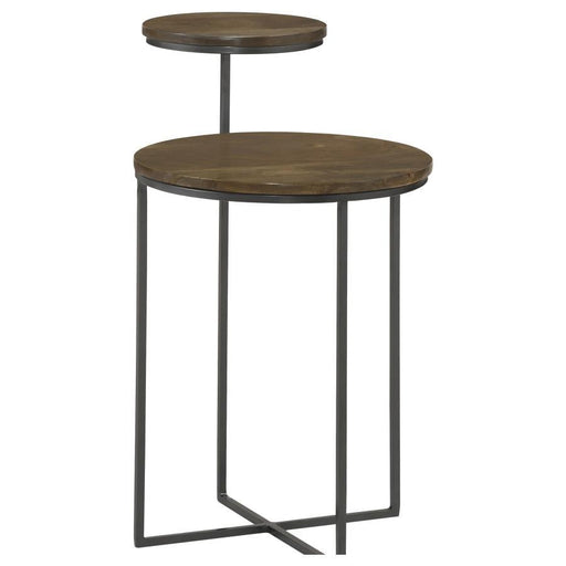 Yael - Round Accent Table - Natural And Gunmetal Unique Piece Furniture
