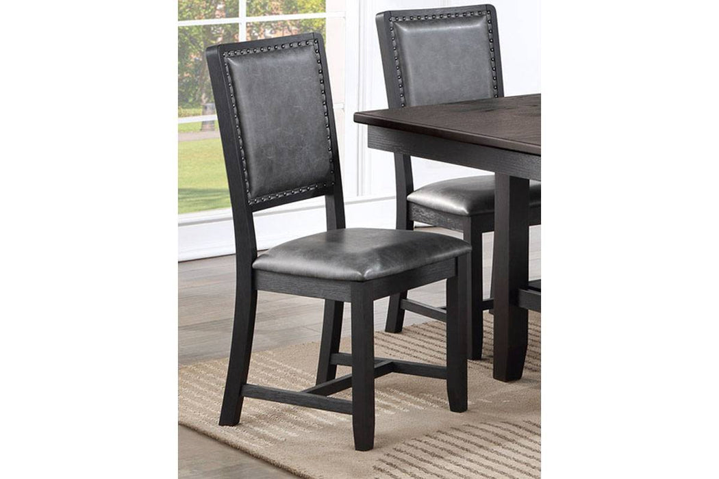 Contemporary Dining Room 7 Piece Set Gray Finish PU Dining Table Shelf And 6 Side Chairs Fabric Upholstered Seats Back Chairs