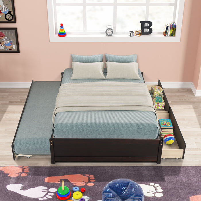 Full Bed With Twin Size Trundle And Two Drawers - Espresso