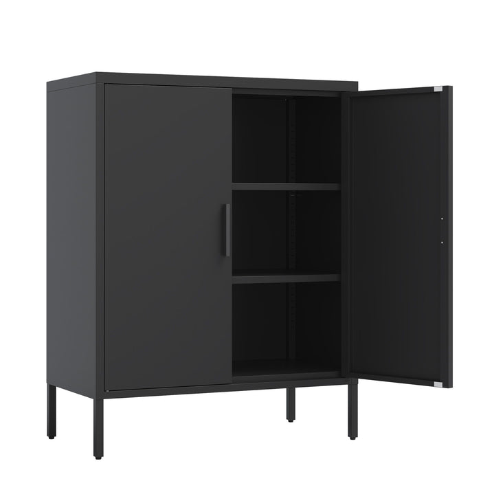 Metal Storage Cabinet With 2 Doors And 2 Adjustable Shelves, Steel Lockable Garage Storage Cabinet, Metal File Cabinet For Home Office School Gym - Black
