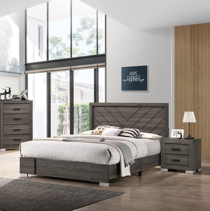 Contemporary Grey Finish Unique King Size Bed 1 Piece Bedroom Furniture Unique Lines Headboard Wooden
