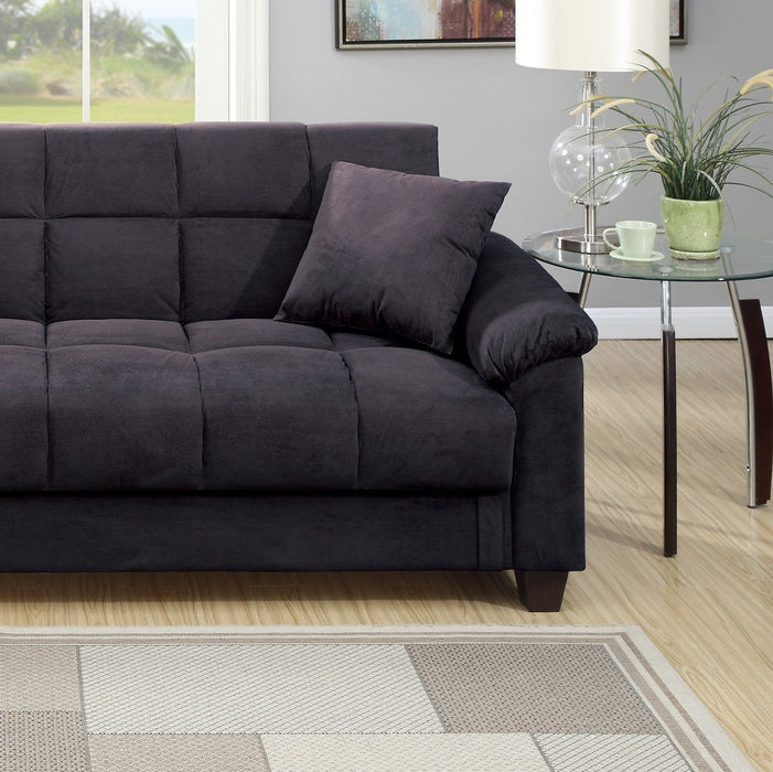 Contemporary Living Room Adjustable Sofa Ebony Microfiber Couch Plush Storage Couch 1 Piece Futon Sofa Pillows