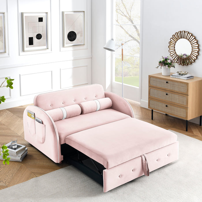 Modern 55.5" Pull Out Sleep Sofa Bed 2 Seater Loveseats Sofa Couch With Side Pockets, Adjsutable Backrest And Lumbar Pillows For Apartment Office - Pink