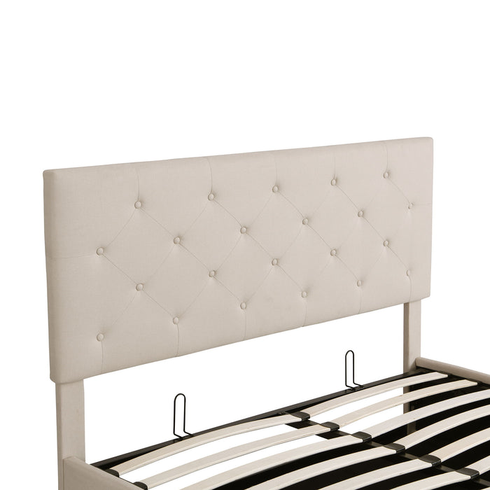 Queen Size, Upholstered Platform Bed With A Hydraulic Storage System - Beige