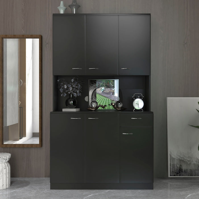 70.87" Tall Wardrobe& Kitchen Cabinet - With 6 Doors - 1 Open Shelves And 1 Drawer For Bedroom - Black