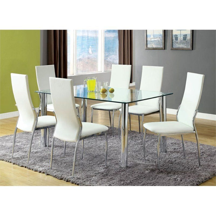 White Color Leatherette 2 Pieces Dining Chairs Chrome Legs Dining Room Side Chairs High Back Modern Chairs
