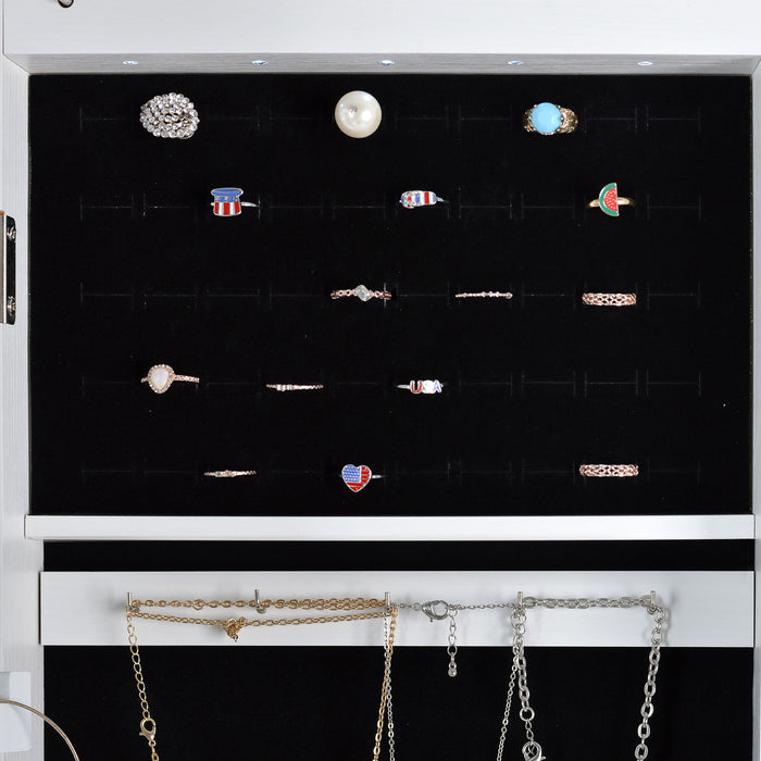Full Mirror Fashion Simple Jewelry Storage Cabinet With LED Light Can Be Hung On The Door Or Wall - White - Wood