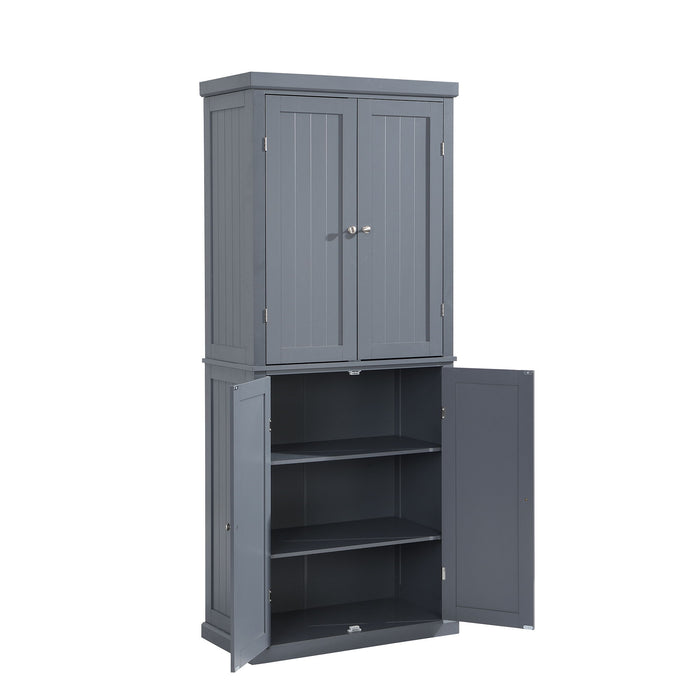 Topmax Freestanding Tall Kitchen Pantry, 72.4" Minimalist Kitchen Storage Cabinet Organizer With 4 Doors And Adjustable Shelves, Gray