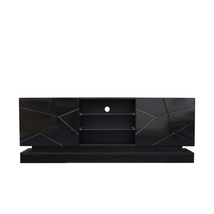 U - Can Modern, Stylish Functional TV Stand With Color Changing LED Lights, Universal Entertainment Center - Black