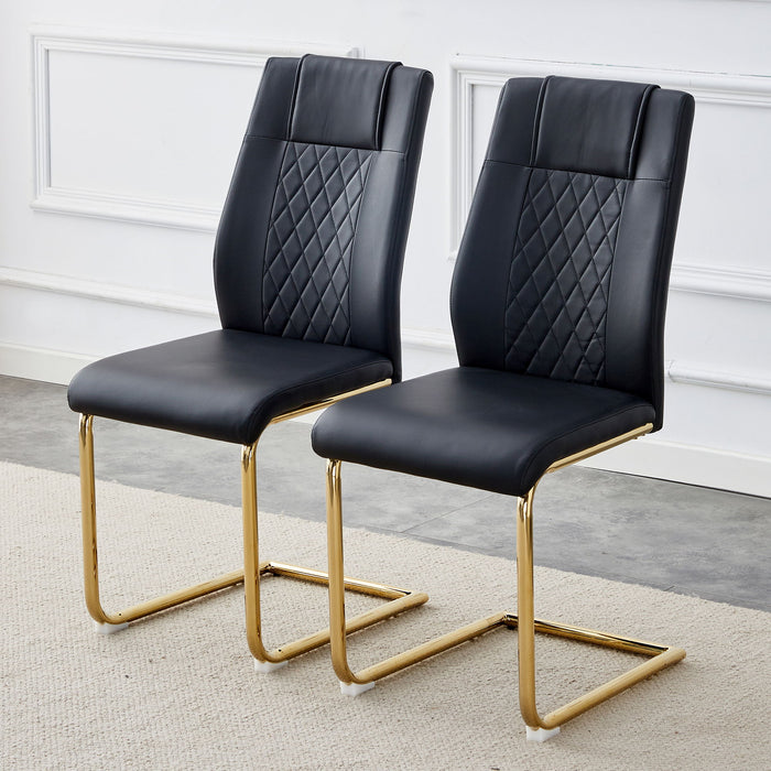 Modern Dining Chairs With Faux Leather Padded Seats, Dining Room Chairs - Gold Metal Leg Upholstered Chairs, Suitable For Kitchens, Living Rooms, Bedrooms, And Offices, (Set of 4) - Black
