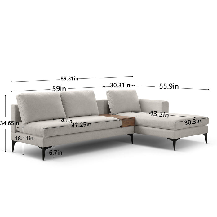 L Shape Modern Sectional L Shape Couch Sofa With Reversible Chaise And Armless 2 Seater Loveseat, 2 Piece Free Combination Sectional Couch With Left Or Right Arm Facing Chaise, Texture Champange