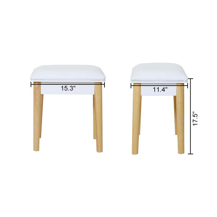 Sold Wood Vanity Table Stool, Dressing Stool For Makeup With - White Finish