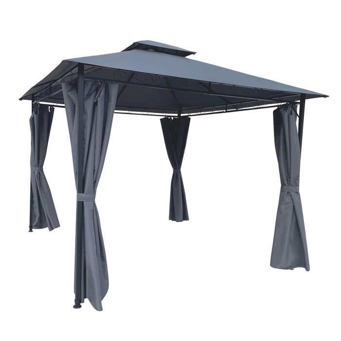 10X10 Ft Outdoor Patio Garden Gazebo Tent, Outdoor Shading, Gazebo Canopy With Curtains - Dark Gray