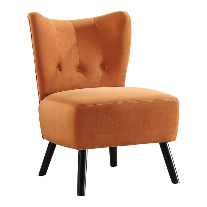 Unique Style Orange Velvet Covering Accent Chair Button Tufted Back Brown Finish Wood Legs Modern Home Furniture