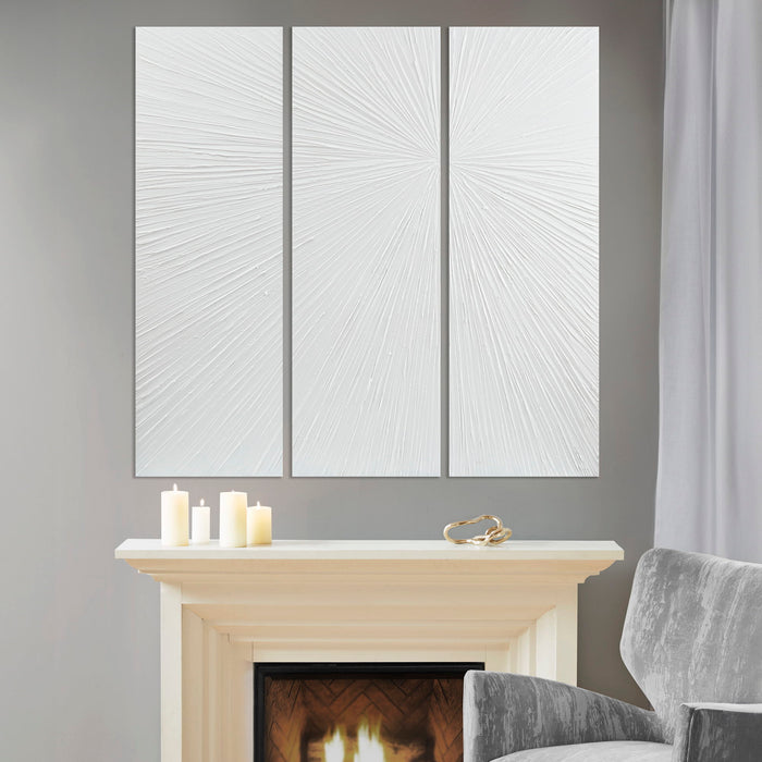 Hand Painted Triptych 3 Piece Dimensional Resin Wall Art Set - White