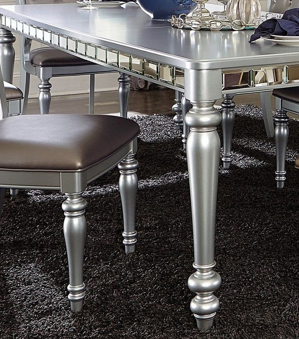 Glamourous Silver Finish Rectangular Dining Table 1 Piece Draw Leaf Mirror Trim Apron Dining Room Furniture